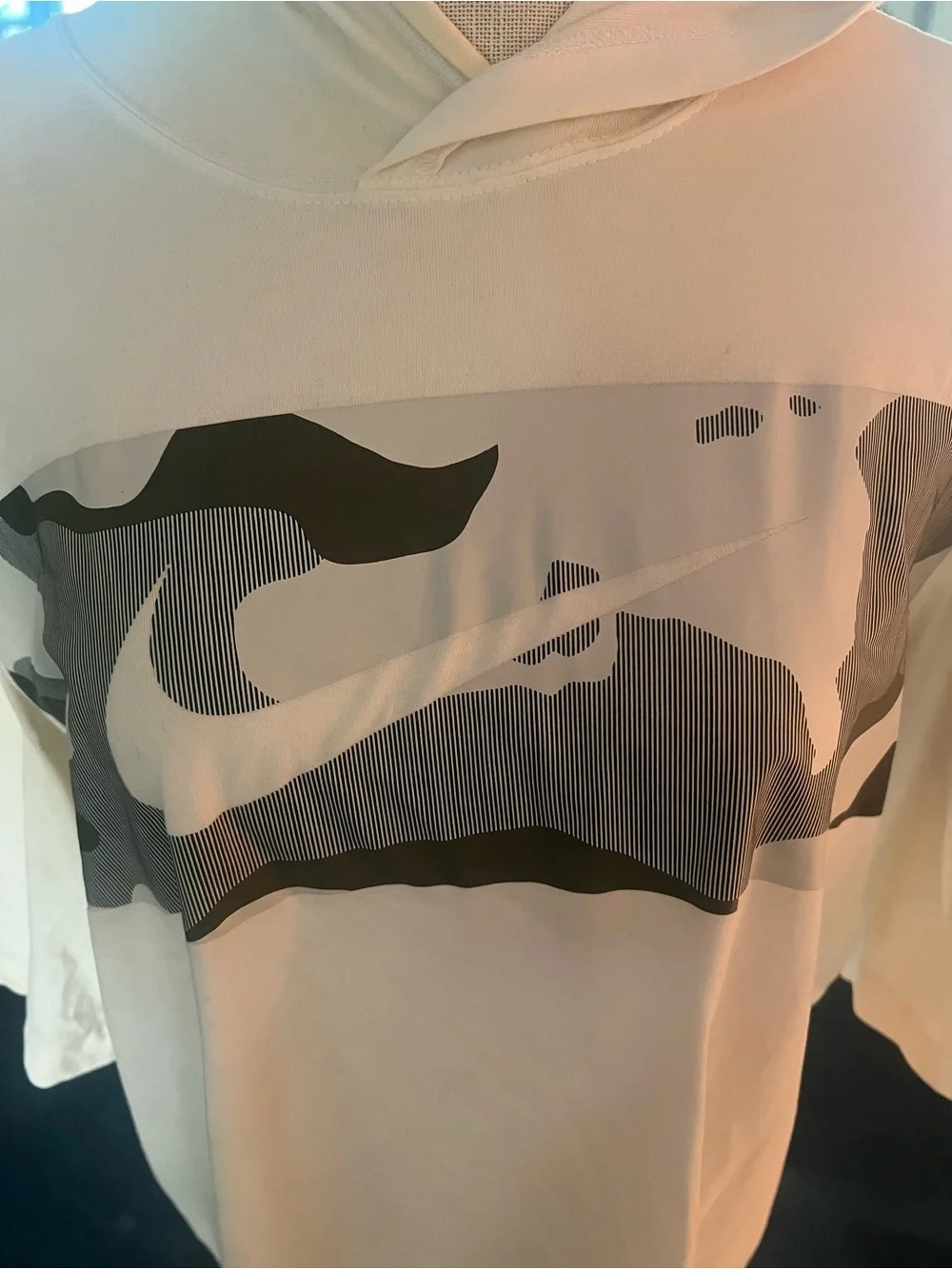 Nike Cream Hooded Short-Sleeve Tee with Gray & Black Camo Swoosh